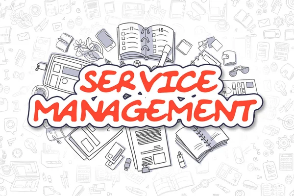 Szolgáltatás menedzsment - Doodle piros szó. Üzleti koncepció. — Stock Fotó