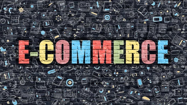 E-Commerce στην πολύχρωμη. Doodle σχέδιο. — Φωτογραφία Αρχείου