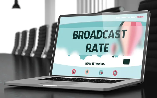 Broadcast Rate on Laptop in Conference Room. 3D. — Stock Photo, Image