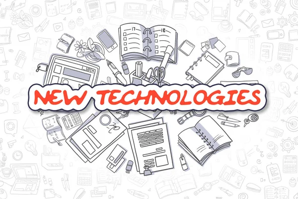 Nowe technologie - Doodle czerwony tekst. Koncepcja biznesowa. — Zdjęcie stockowe
