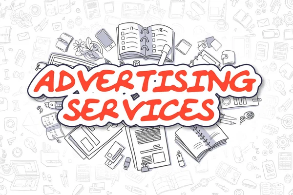Servicios de publicidad - Doodle Red Word. Concepto de negocio . —  Fotos de Stock