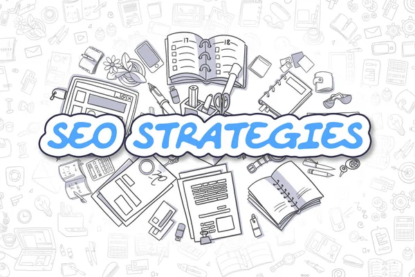 Estrategias SEO - Inscripción azul de dibujos animados. Concepto de negocio . —  Fotos de Stock