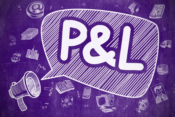 P and L - Doodle Illustration on Purple Chalkboard. — Stock Photo, Image