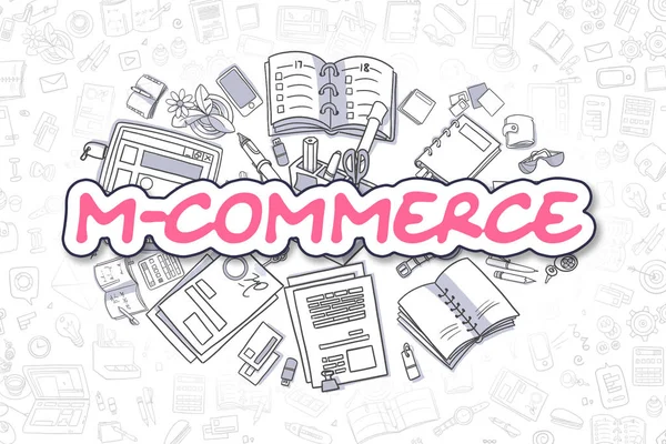 M-Commerce - Doodle Magenta inskription. Affärsidé. — Stockfoto