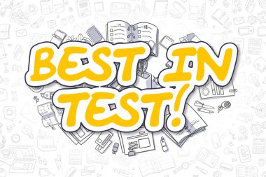 En iyi Test - Doodle içinde sarı Word. İş kavramı.