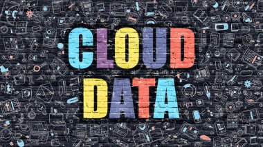 Bulut veri kavramı. Karanlık Brickwall üzerinde çok renkli.