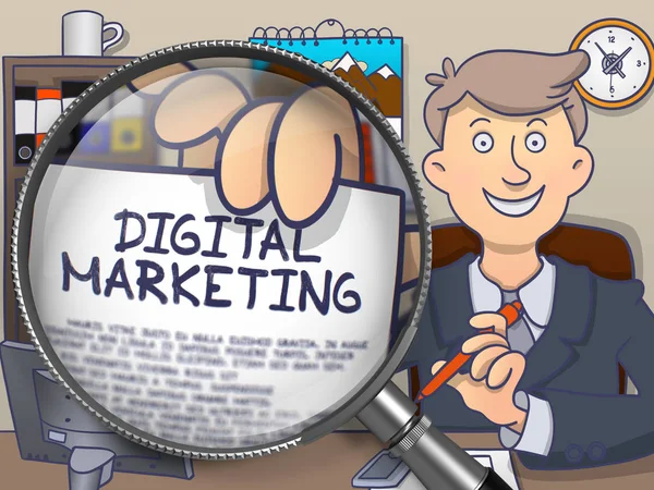 Digital Marketing through Magnifier. Doodle Design. — Stock Photo, Image