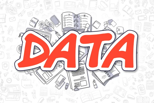 Data - Doodle röd inskrift. Affärsidé. — Stockfoto