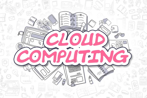 Cloud computing - kırmızı metin çizgi film. İş kavramı. — Stok fotoğraf