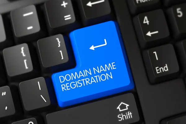 Blue Domain Name Registration Button on Keyboard. 3D. — Stock Photo, Image