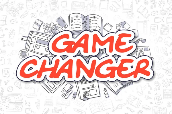 Oyun Changer - Doodle kırmızı metin. İş kavramı. — Stok fotoğraf