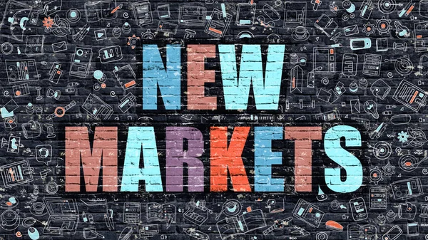 Multicolor New Markets on Dark Brickwall. Doodle Style. — Stock Photo, Image