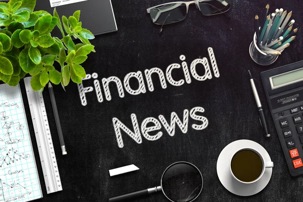 Zwarte schoolbord met financiële nieuws. 3D-rendering. — Stockfoto