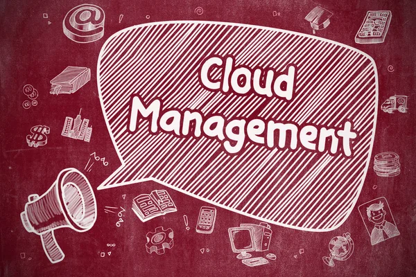 Cloud Management - Illustrazione Doodle sulla lavagna rossa . — Foto Stock