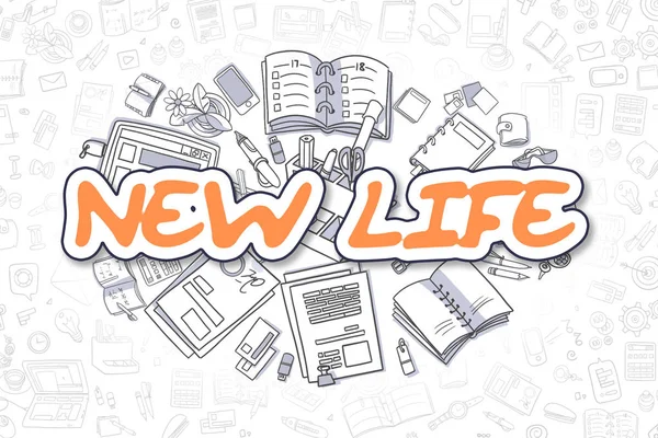 New Life Cartoon Orange Word (en inglés). Concepto de negocio . —  Fotos de Stock