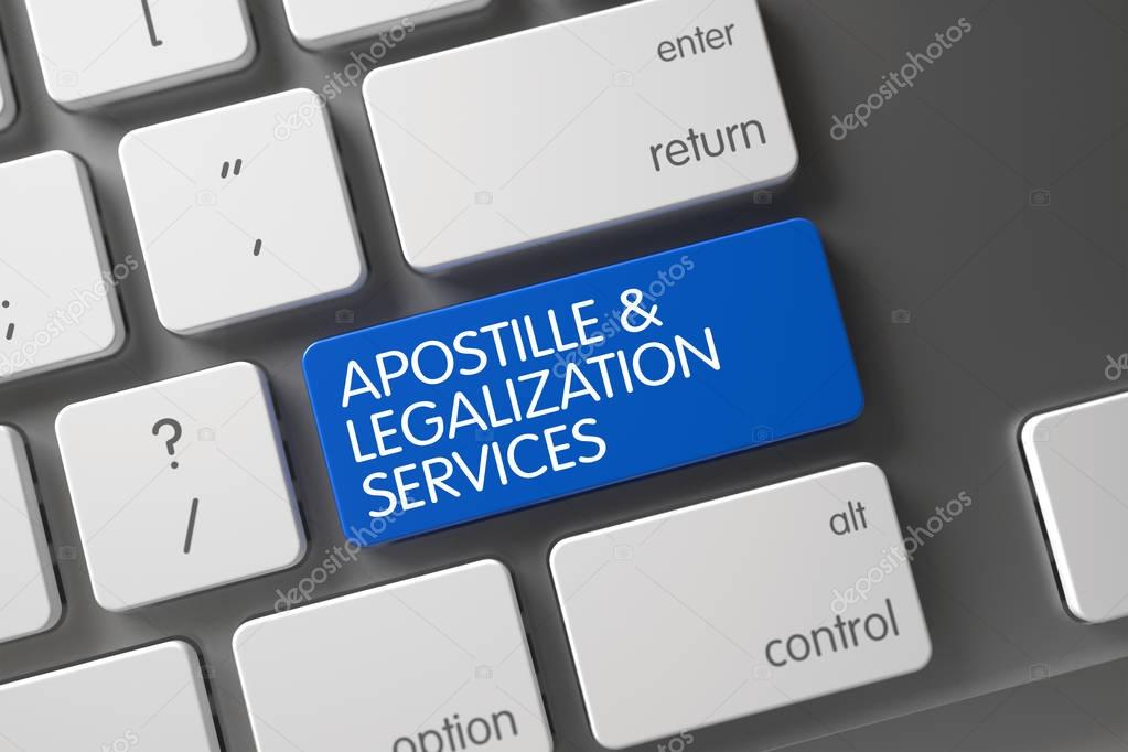 Apostille and Legalization Services CloseUp of Keyboard. 3D.