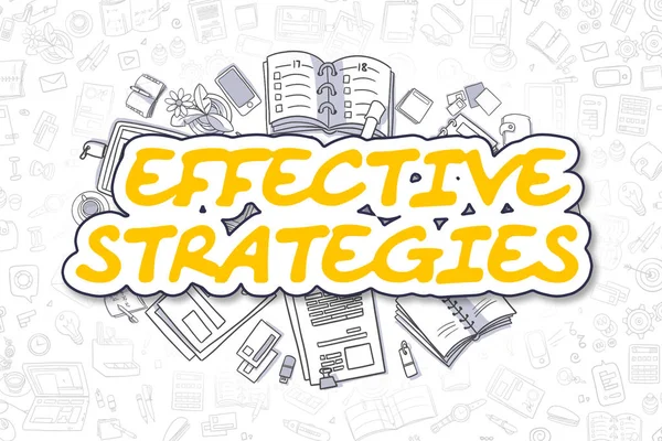 Hatékony stratégiák - Doodle sárga szöveg. Üzleti koncepció. — Stock Fotó