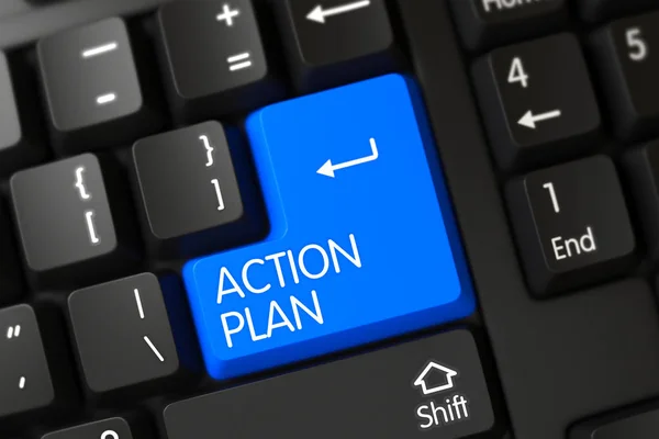 Teclado del Plan de Acción Azul en el Teclado. 3D . — Foto de Stock