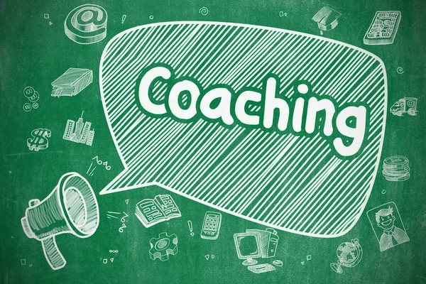 Coaching - Cartoon Illustration on Green Chalkboard. — Stok Foto