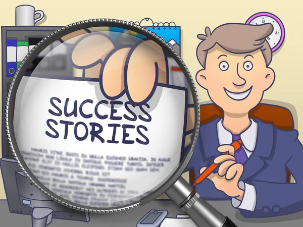 Historie sukcesu przez szkło powiększające. Koncepcja Doodle. — Zdjęcie stockowe