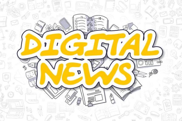 Digital News - Cartoon Yellow Text (en inglés). Concepto de negocio . —  Fotos de Stock