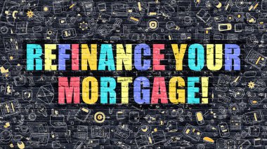 Refinance Mortgage kavramı Doodle tasarım simgeler ile.