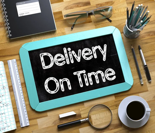 Delivery On Time Handwritten on Small Chalkboard. 3D. — Stock Photo, Image