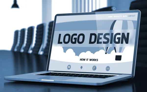 Logo tasarım konsepti ile Laptop perde. 3D. — Stok fotoğraf