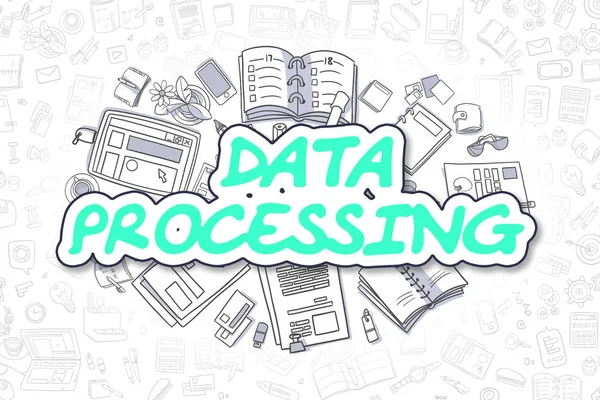 Procesamiento de datos - Doodle Green Word. Concepto de negocio . —  Fotos de Stock