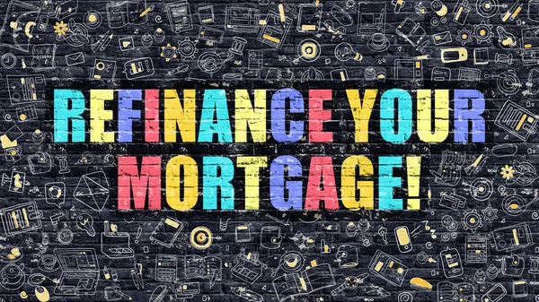 Refinanzierung Ihres Hypothekenkonzepts mit Doodle-Design-Ikonen. — Stockfoto