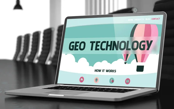 Technologia Geo - na ekranie laptopa. Zbliżenie. 3D. — Zdjęcie stockowe