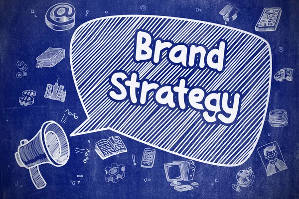 Brand Strategy - Doodle Illustration on Blue Chalkboard. — Stock Photo, Image