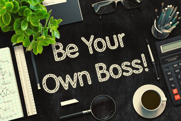 Be Your Own Boss - Text on Black Chalkboard. 3D Rendering.