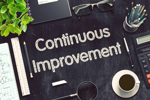 Continuous Improvement on Black Chalkboard. 3D Rendering. — Stock Photo, Image