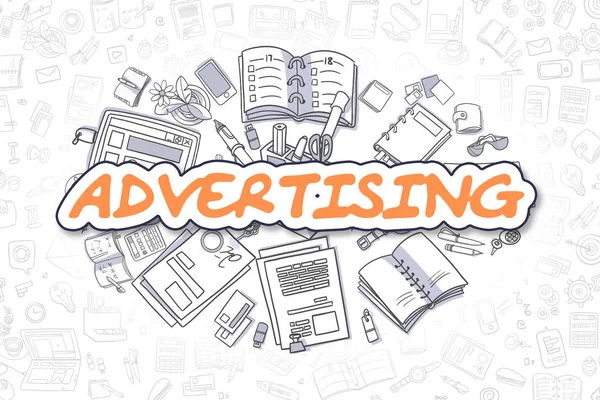 Реклама - оранжевий напис Doodle. бізнес концепції . — стокове фото