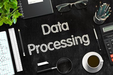 Veri işleme ile siyah kara tahta. 3D render.