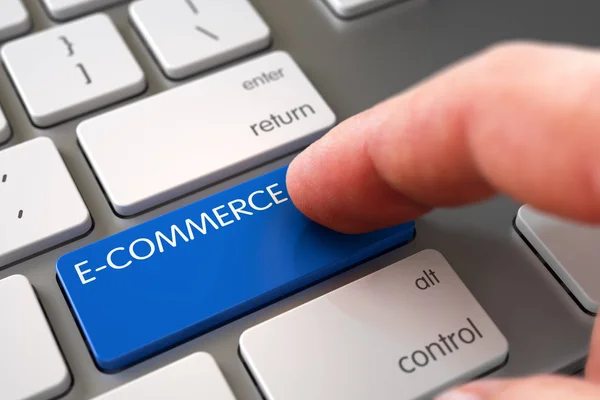 Hand aanraken van E-Commerce sleutel. 3D. — Stockfoto