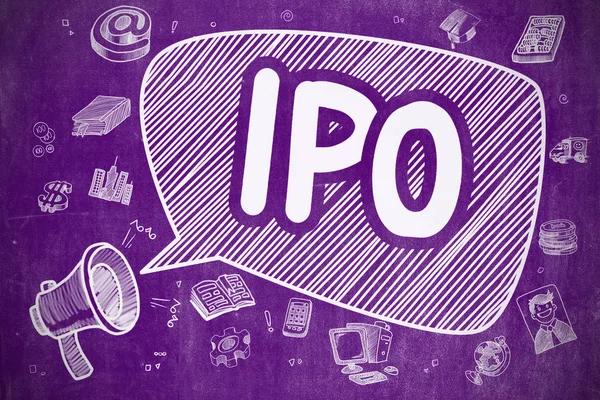 IPO - Ilustración de Doodle en pizarra púrpura . — Foto de Stock
