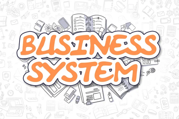Sistema de negocios - Doodle Orange Word. Concepto de negocio . —  Fotos de Stock