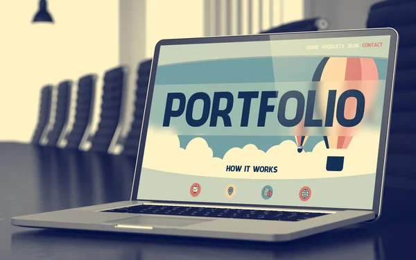 Konsep Portofolio pada Layar Laptop. 3D . — Stok Foto