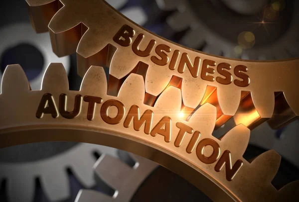 Automação de negócios sobre rodas dentadas douradas. Ilustração 3D . — Fotografia de Stock