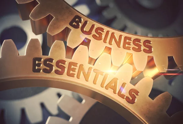 Business Essentials on Golden Cogwheels (em inglês). Ilustração 3D . — Fotografia de Stock