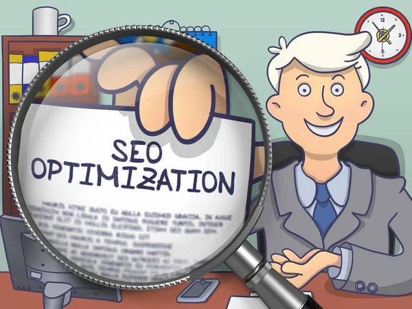 SEO Optimization through Lens. Doodle Design. — Stock Photo, Image