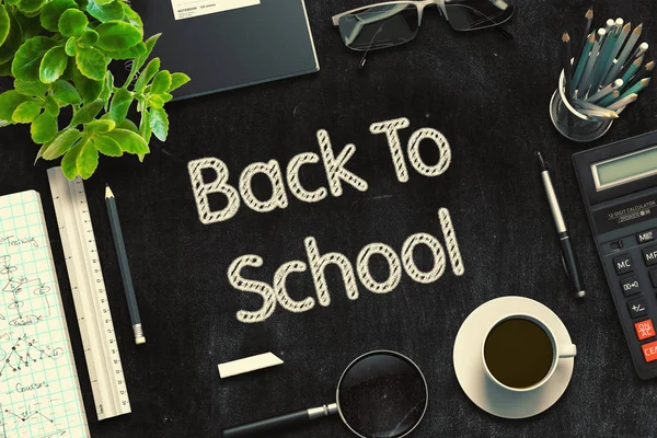 Back To School Concept on Black Chalkboard. 3D Rendering. — Stock Photo, Image