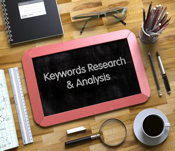 Malé tabuli s klíčových slov výzkumu a analýzy. 3D. — Stock fotografie