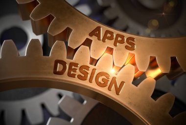 Apps tasarım konsepti. Altın Cogwheels. 3D çizim.