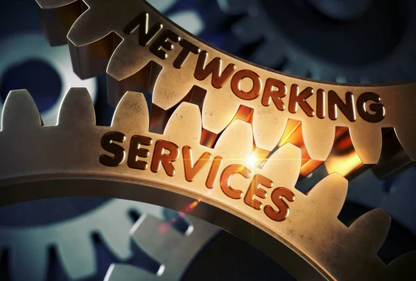 Networking Services-Concept. Gouden Gears. 3D illustratie. — Stockfoto
