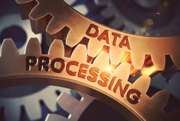 Data Processing Concept. Golden Gears. 3D Illustration. — Stock Photo, Image