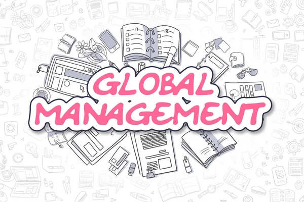Global Management - Cartoon Magenta Text. Business Concept.