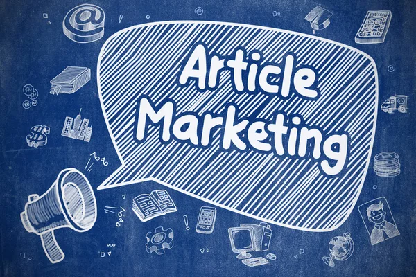 Article Marketing - Cartoon Illustration on Blue Chalkboard. — Stock Photo, Image